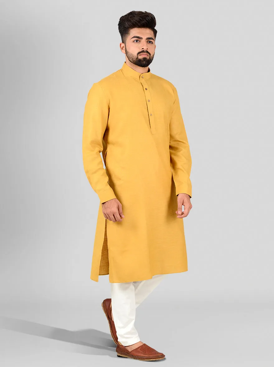 Khaki Self Textured Regular Fit Modi Kurta | JadeBlue