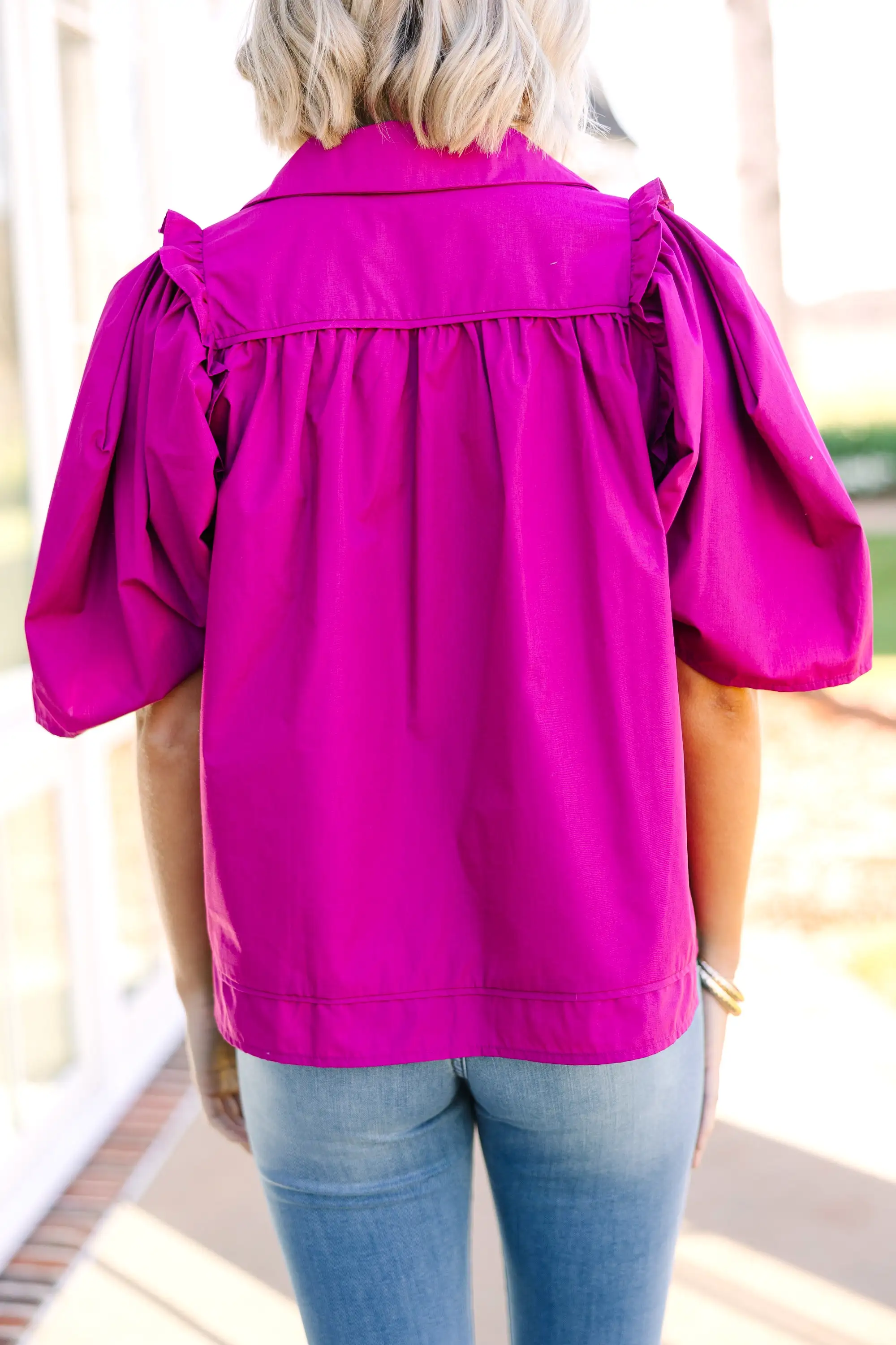 Know You Better Magenta Pink Puff Sleeve Blouse