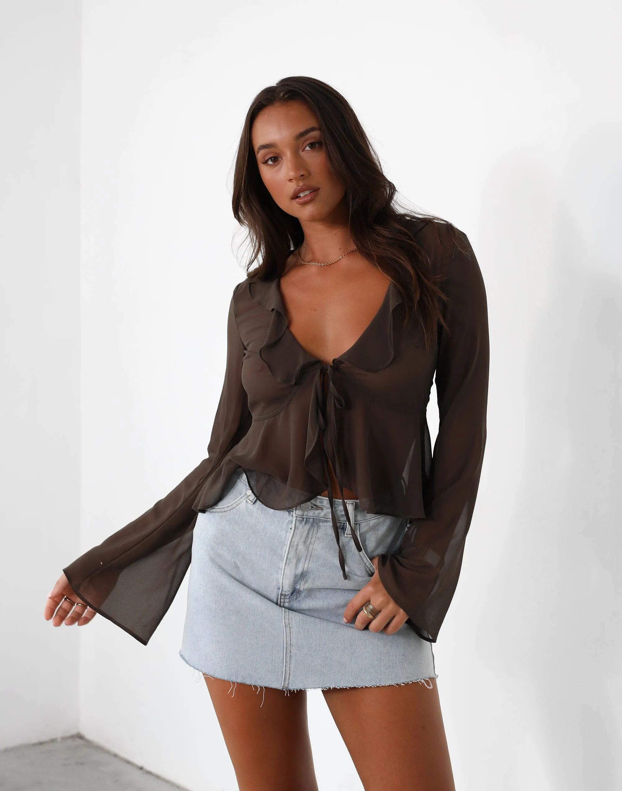 Leah Long Sleeve Top (Coffee)