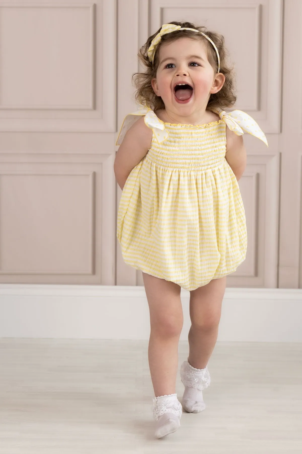 Lemon & White Seersucker Romper (3M - 3Y)