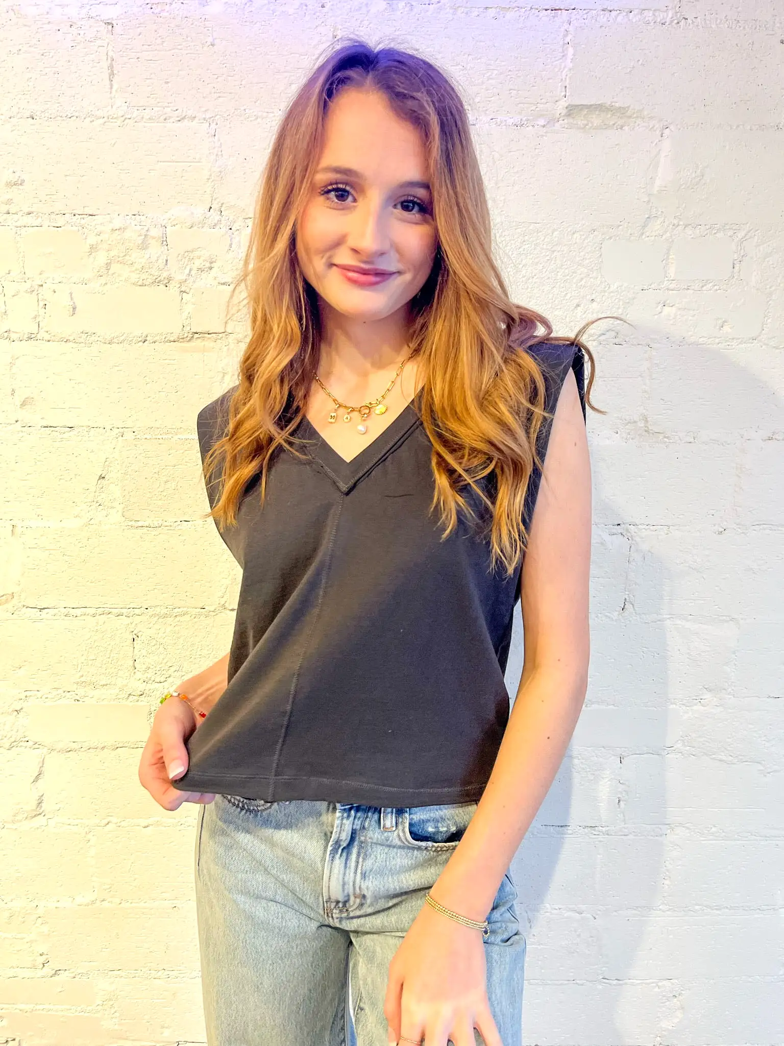 Lexi Exaggerated Shoulder Cropped Top