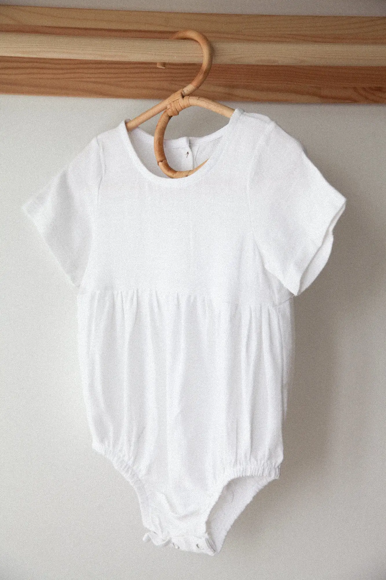 Linen Short Sleeve Romper in White