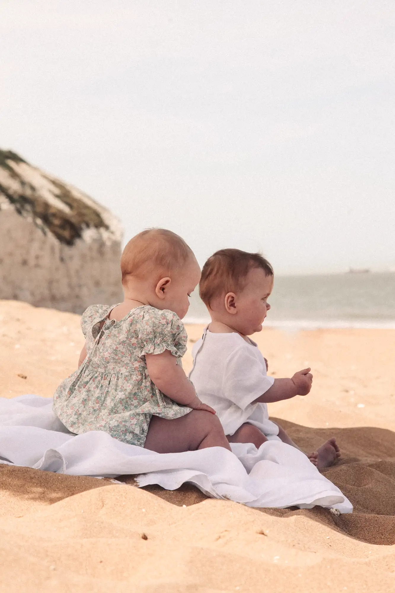 Linen Short Sleeve Romper in White