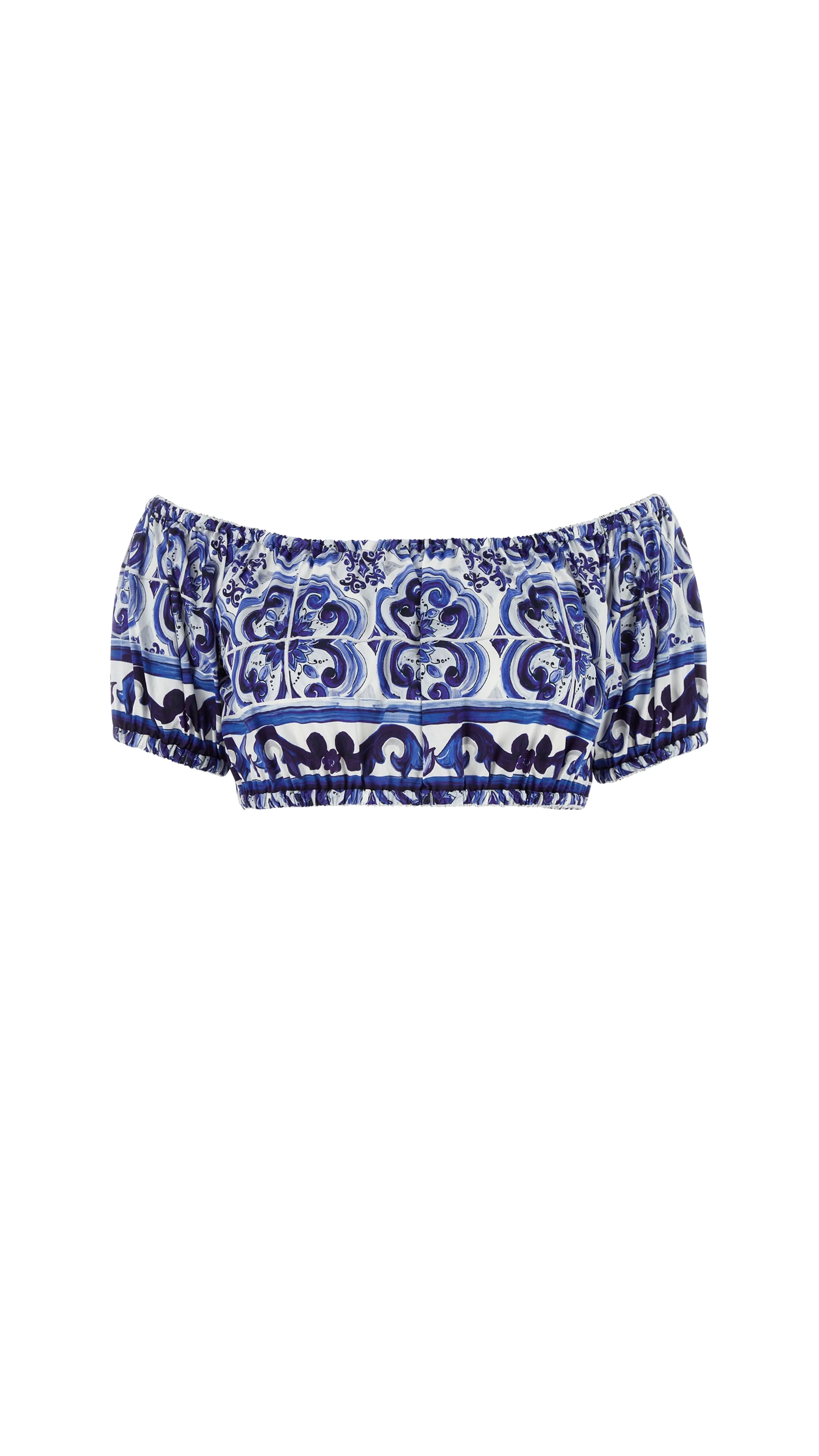 Majolica-print Poplin Crop Top - Blue\White