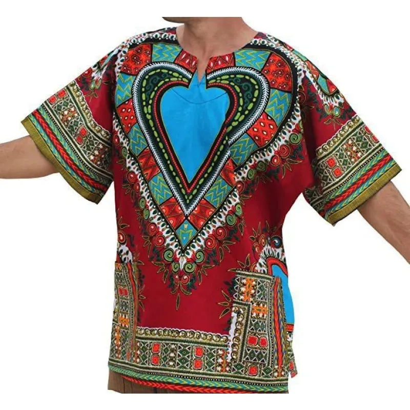 Men's Red African Primitive Tribal Ethnic 3D Printed Short Sleeve Shirt