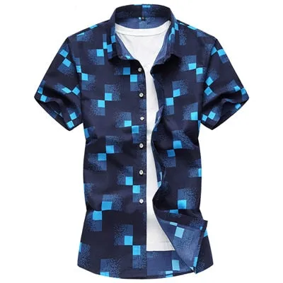 Men's Summer Polyester Geometric Printed Casual Short Sleeve Shirt