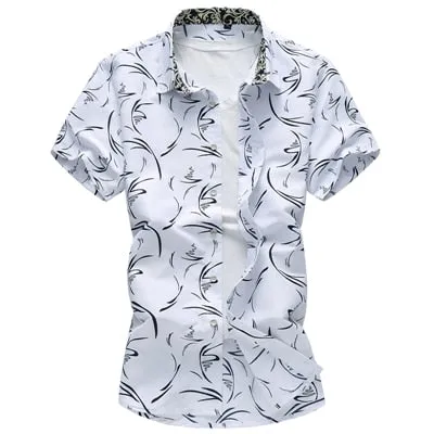 Men's Summer Polyester Geometric Printed Casual Short Sleeve Shirt