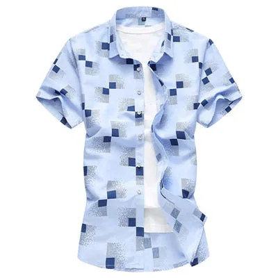 Men's Summer Polyester Geometric Printed Casual Short Sleeve Shirt