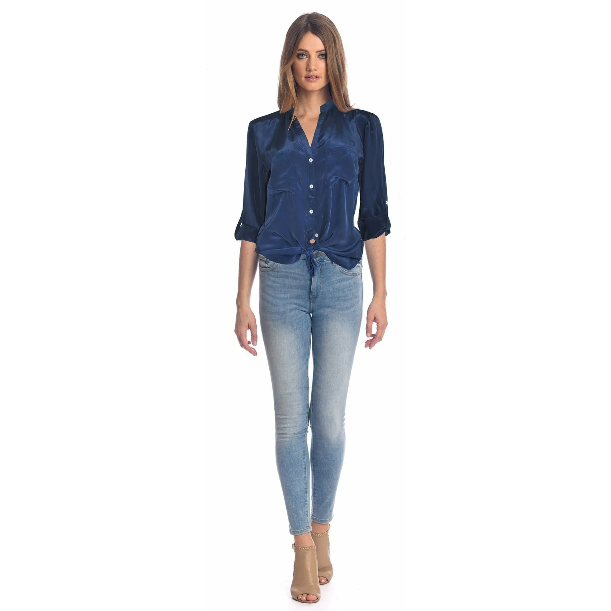 Mia Indigo Button Down Top