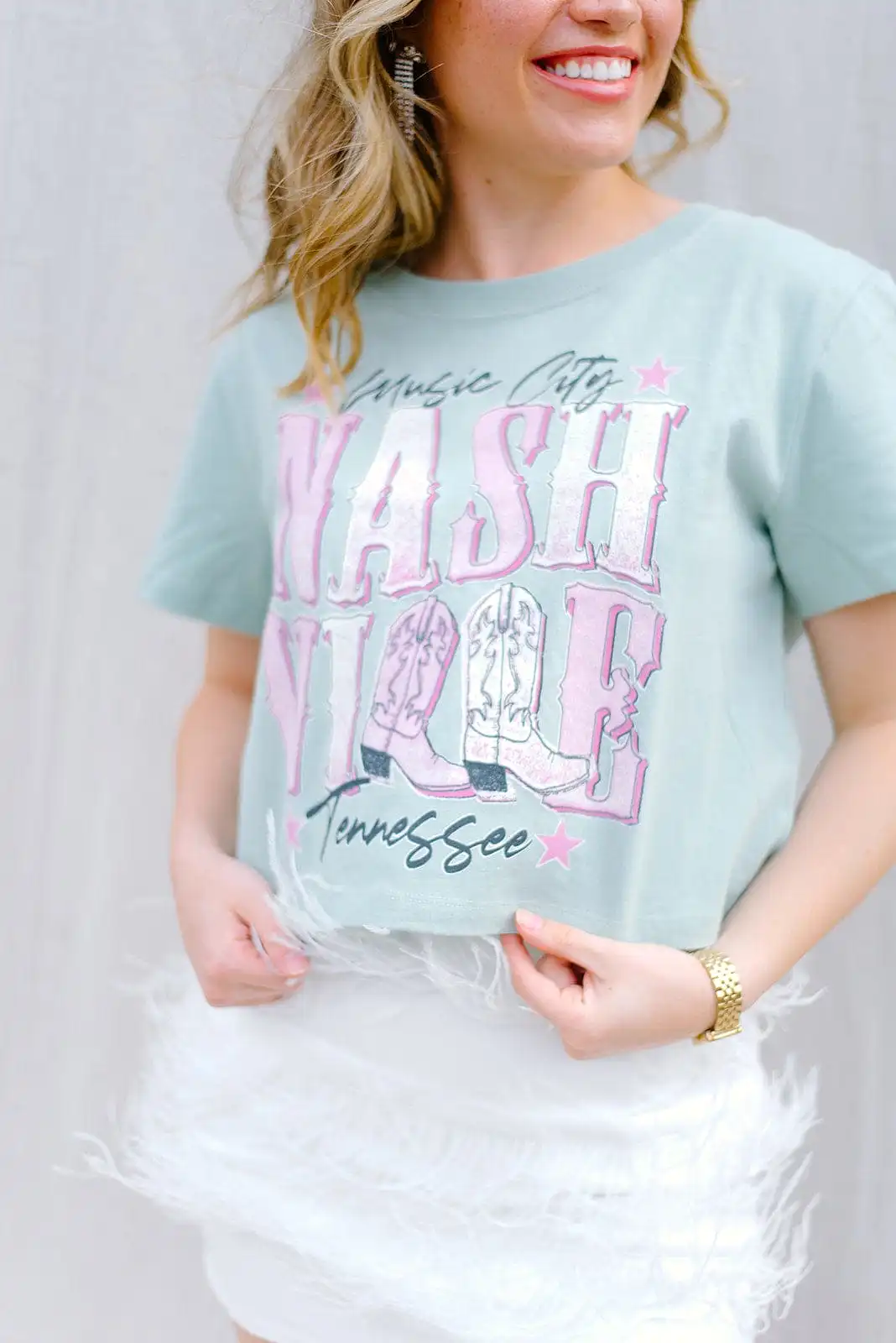 Mint Nashville Western Cropped Tee