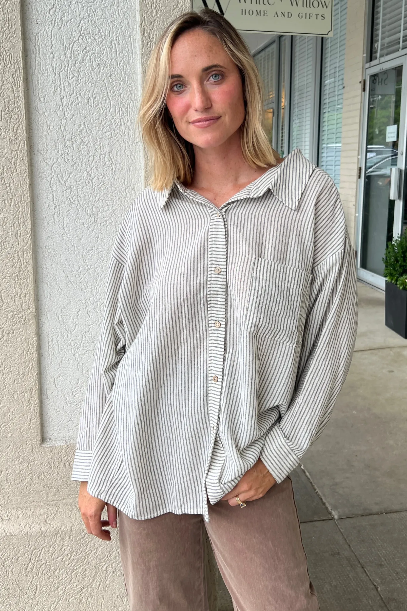 Moonbeam Striped Button Down Top