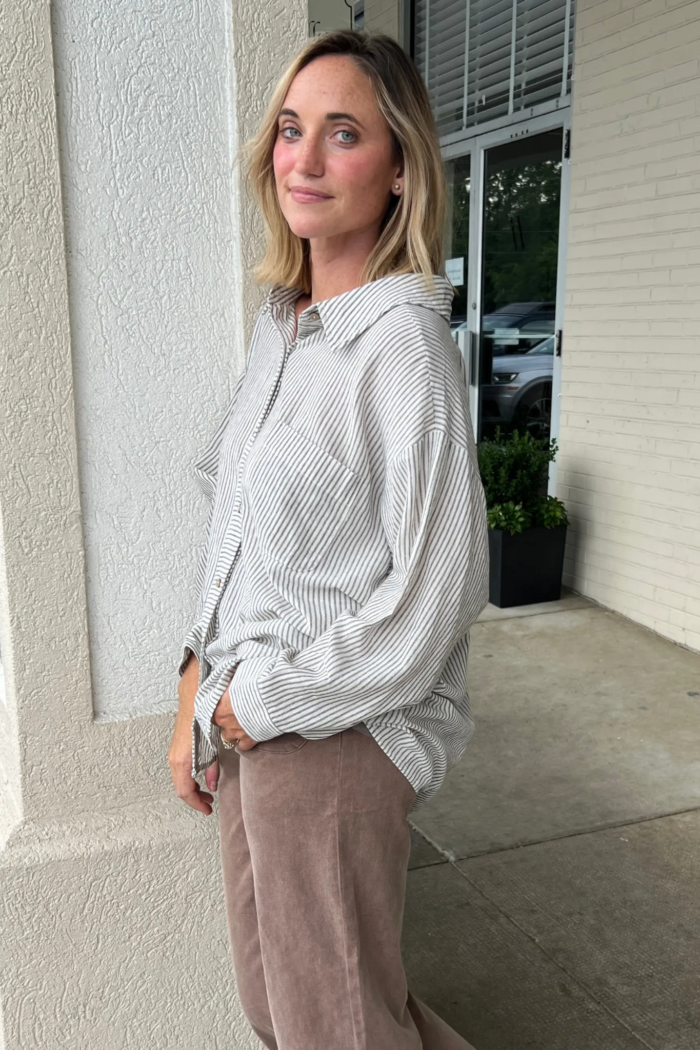 Moonbeam Striped Button Down Top