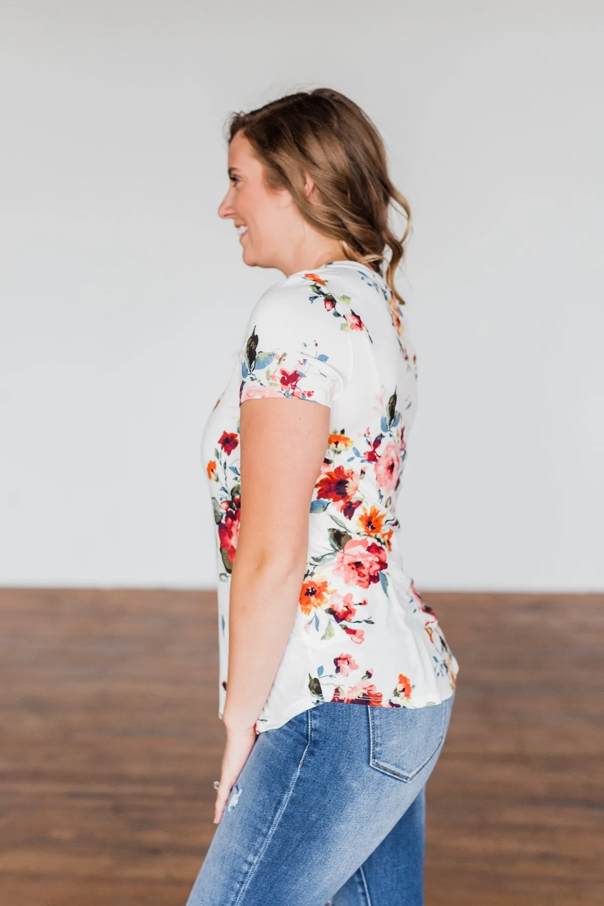 Music To My Ears Short Sleeve Floral Top- Ivory