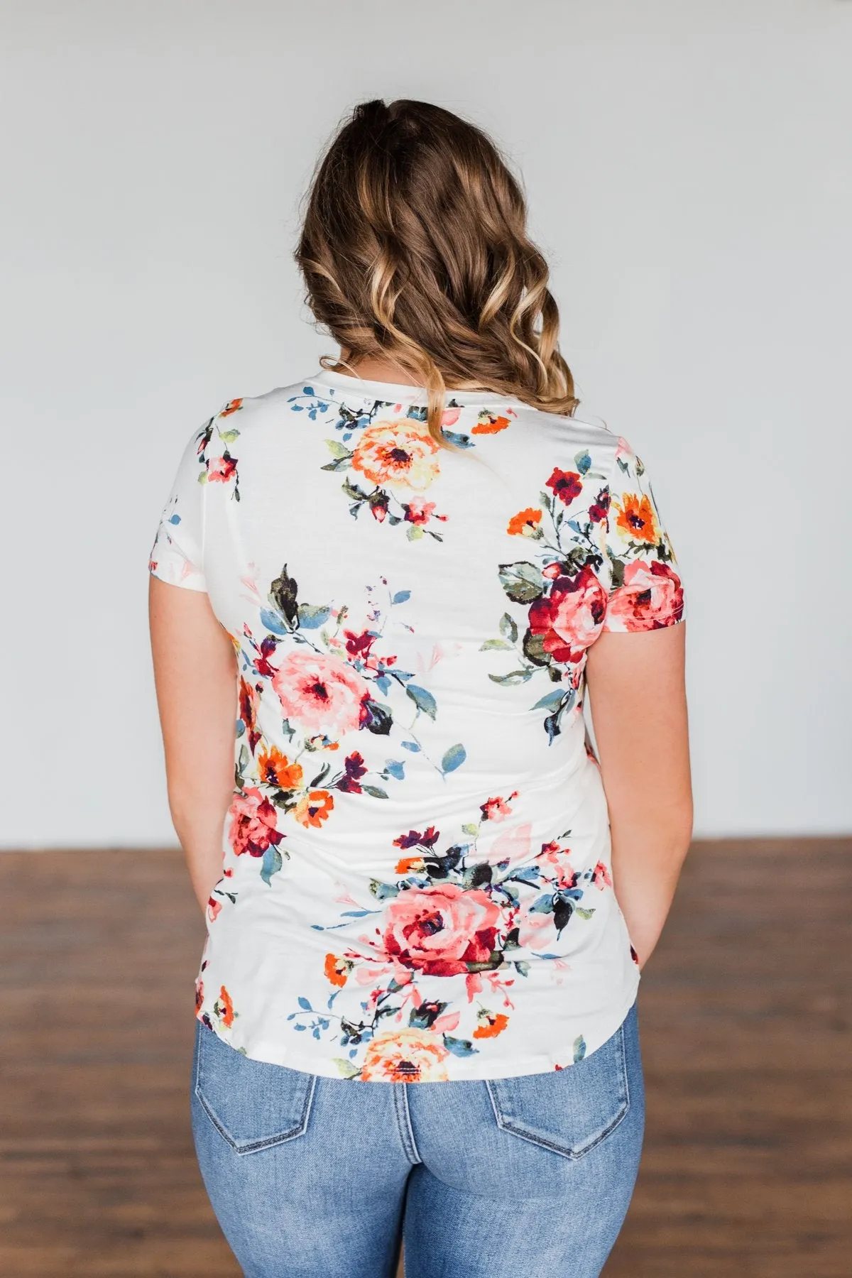 Music To My Ears Short Sleeve Floral Top- Ivory