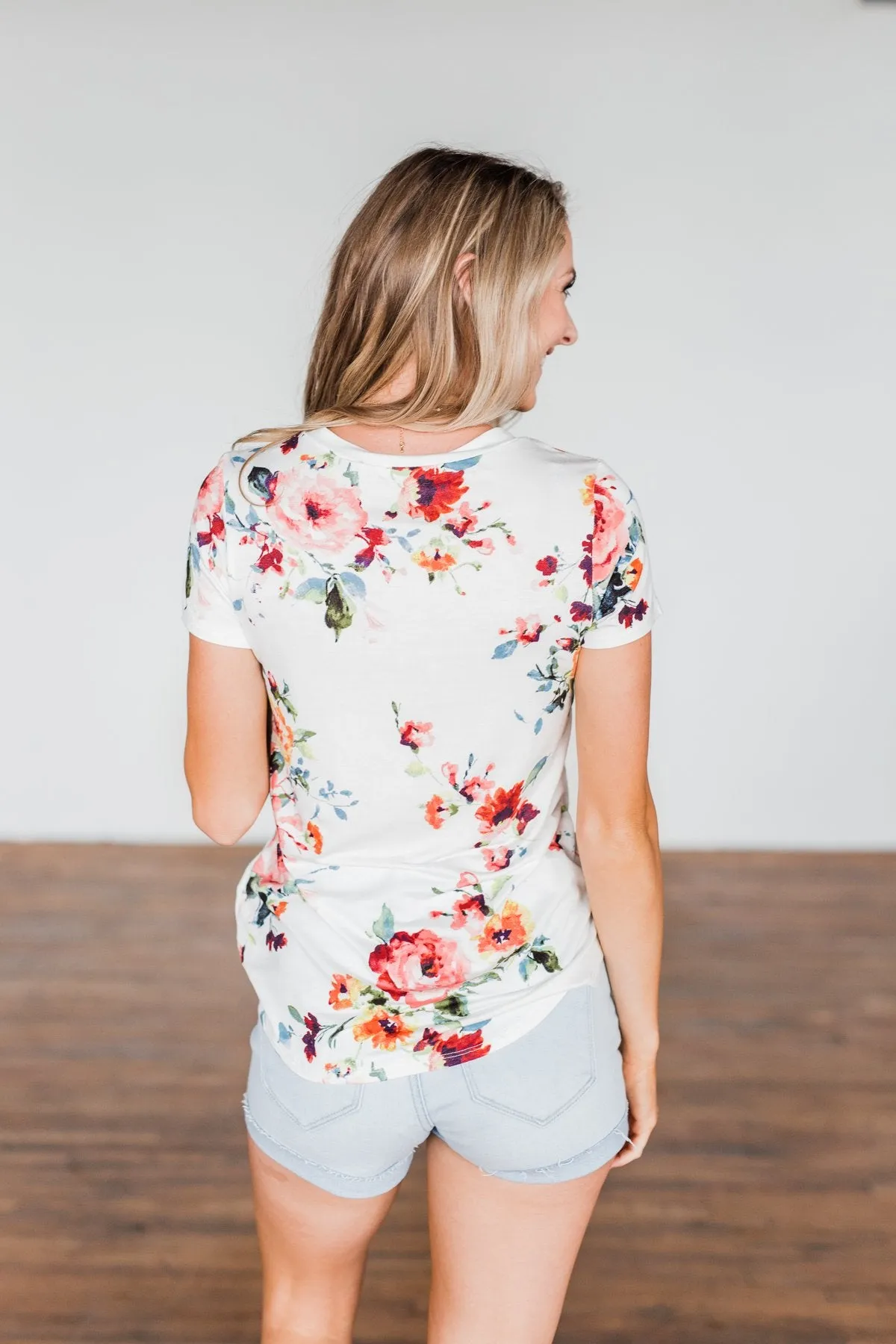 Music To My Ears Short Sleeve Floral Top- Ivory