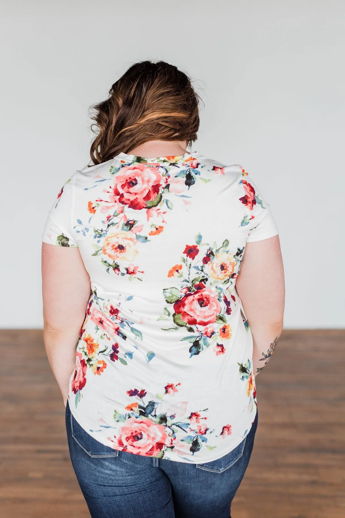 Music To My Ears Short Sleeve Floral Top- Ivory