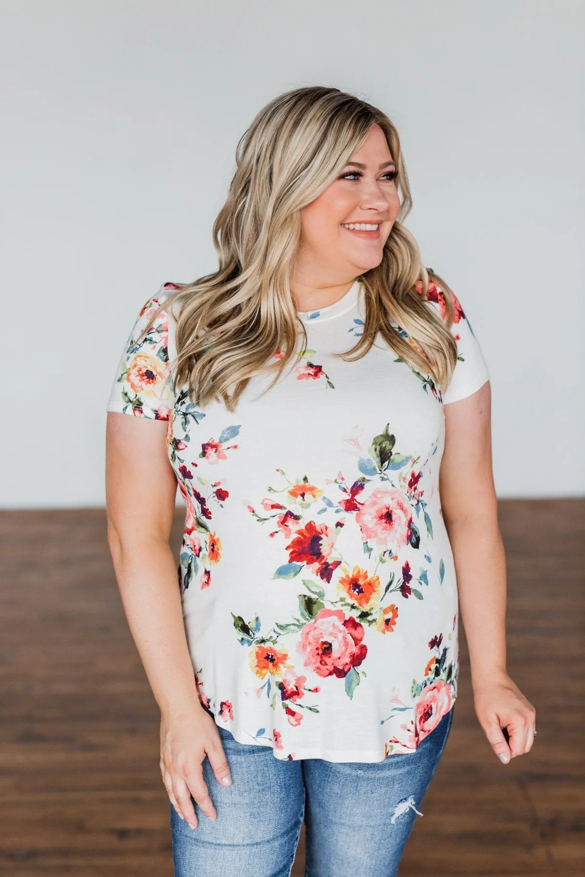 Music To My Ears Short Sleeve Floral Top- Ivory