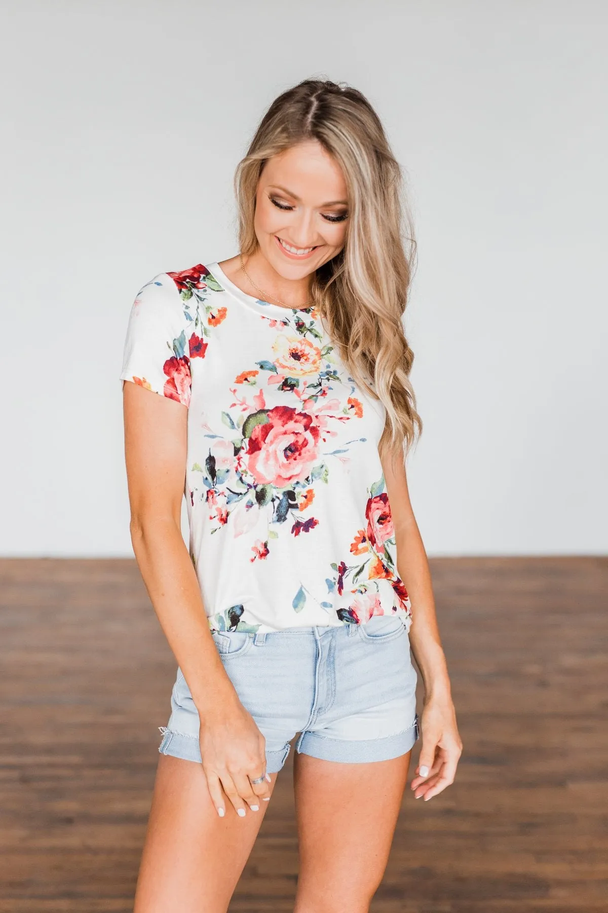 Music To My Ears Short Sleeve Floral Top- Ivory