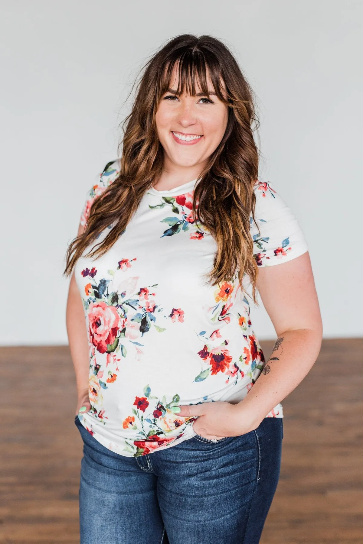 Music To My Ears Short Sleeve Floral Top- Ivory