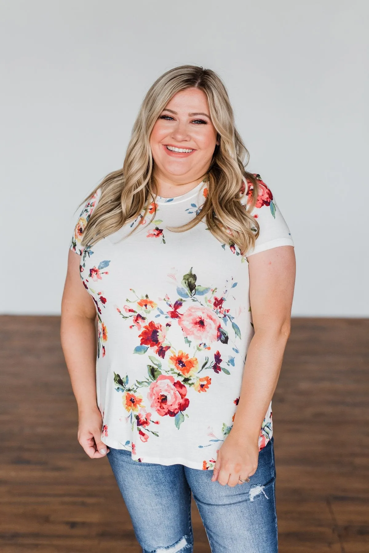 Music To My Ears Short Sleeve Floral Top- Ivory