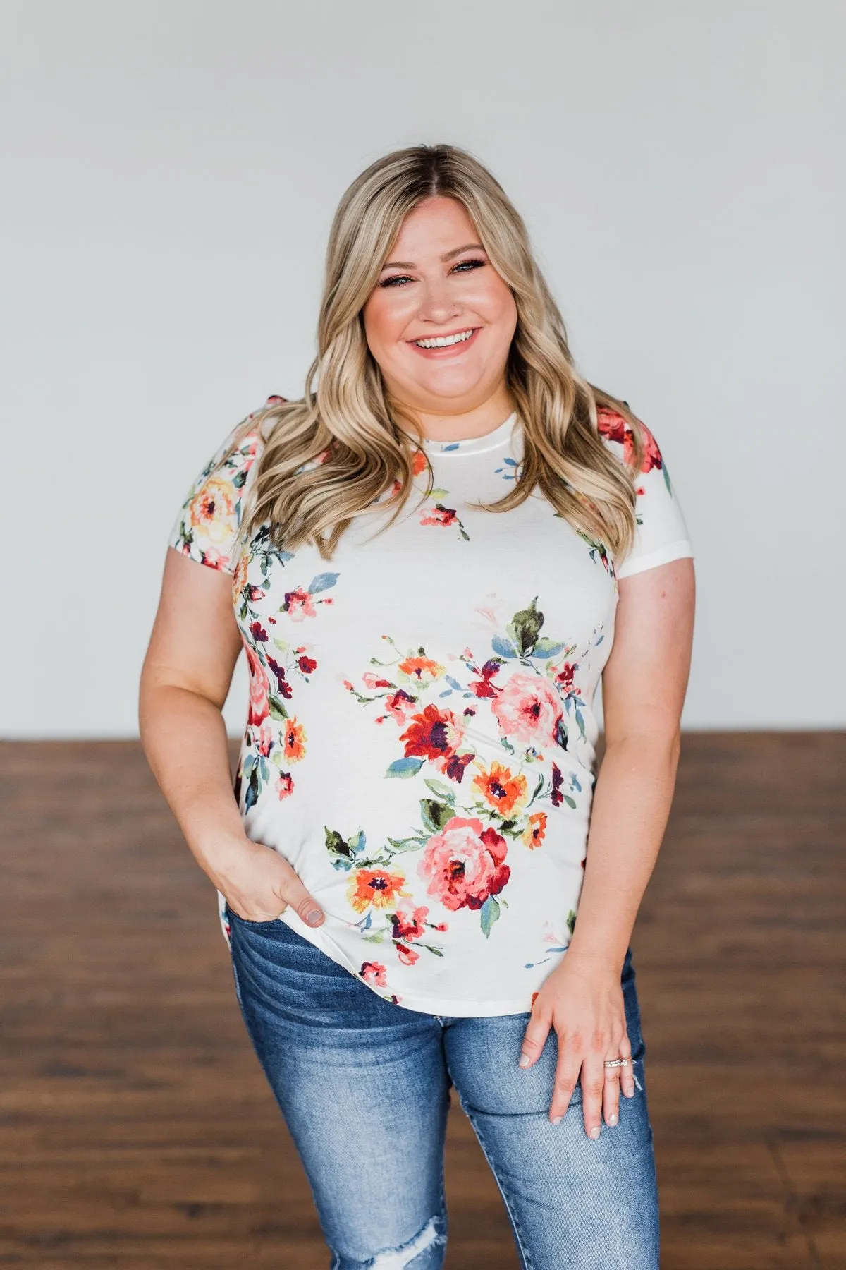 Music To My Ears Short Sleeve Floral Top- Ivory