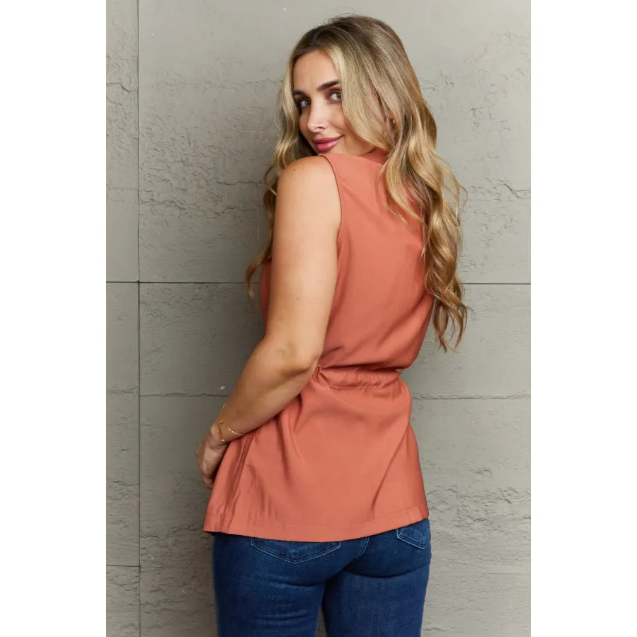 Ninexis Follow The Light Sleeveless Collared Button Down Top