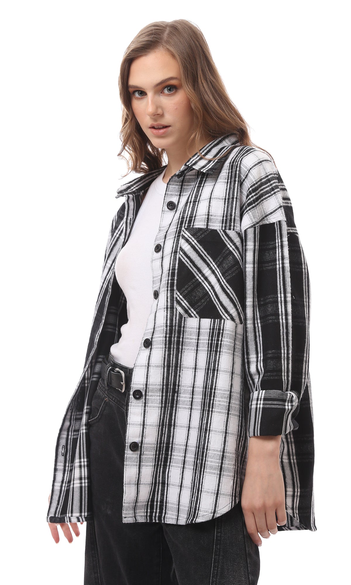 O172731 Bi-Tone Tartan Black & White Winter Shirt