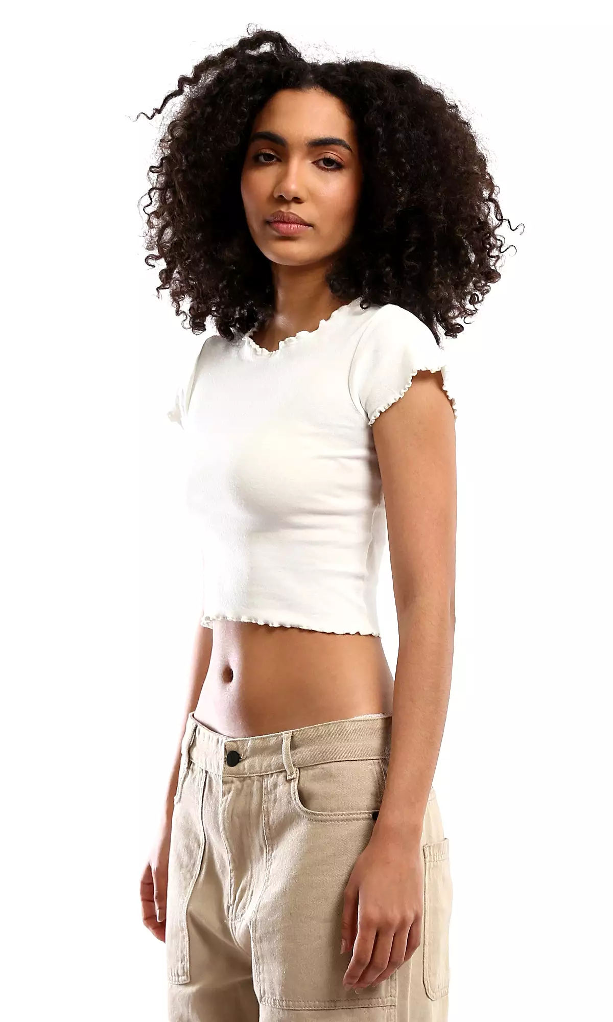 O181654 Lettuce Edge Off-White Feminine Cropped Top