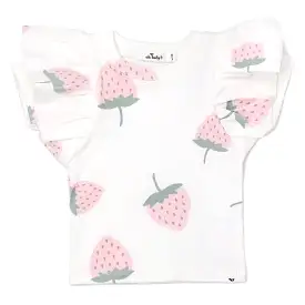 oh baby! Butterfly Short Sleeve Cotton Tee - Light Pink Strawberries - Cream