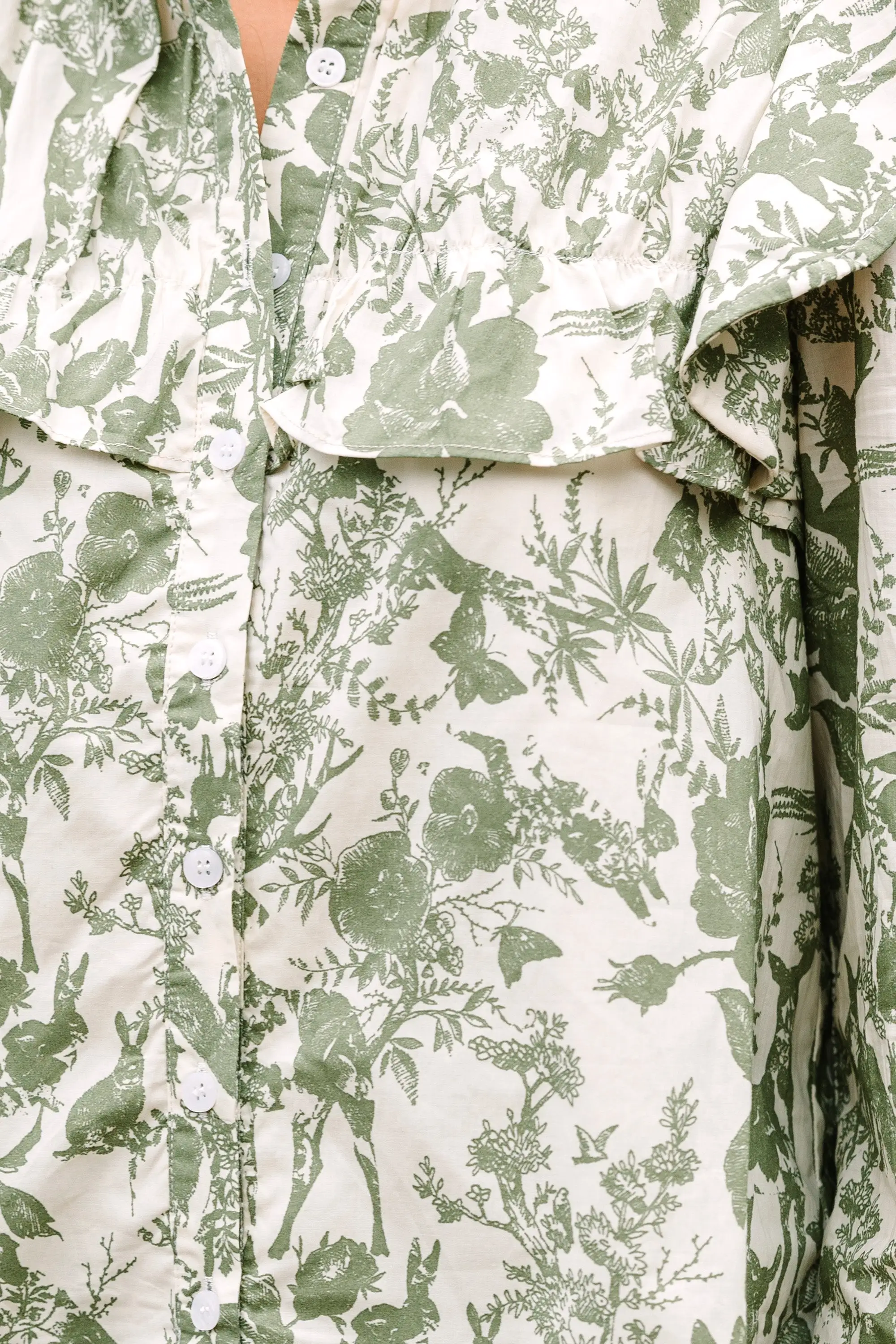 On Your Time Olive Green Toile Button Down Top