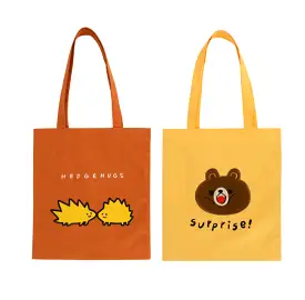 Orange Yellow Bear Embroidered Eco Shoulder Bags Womens Girls Purses Casual Picnic Foldable Bookbags Cotton Cute Gifts Inner Poc