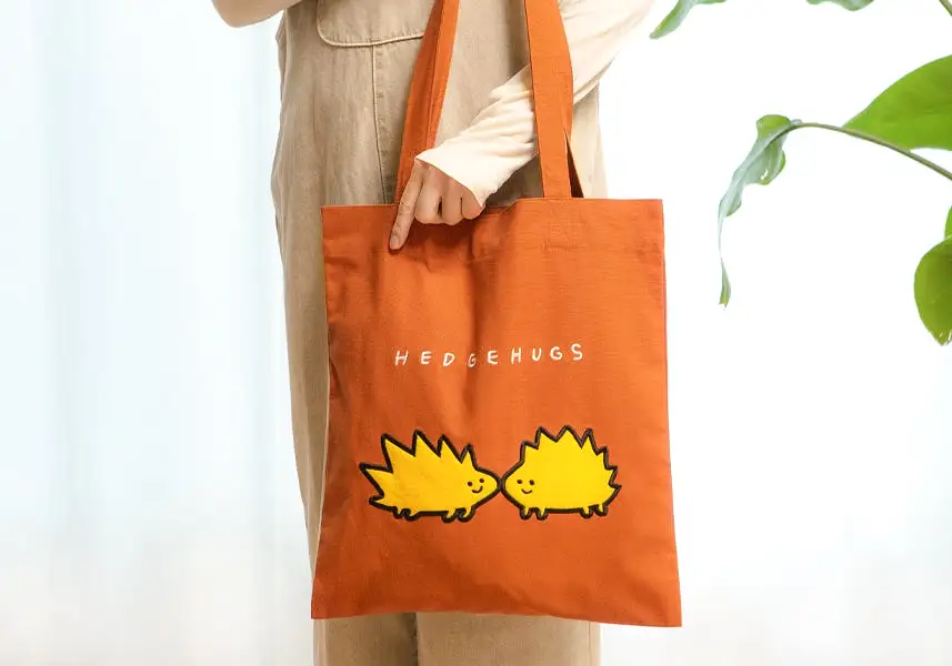 Orange Yellow Bear Embroidered Eco Shoulder Bags Womens Girls Purses Casual Picnic Foldable Bookbags Cotton Cute Gifts Inner Poc