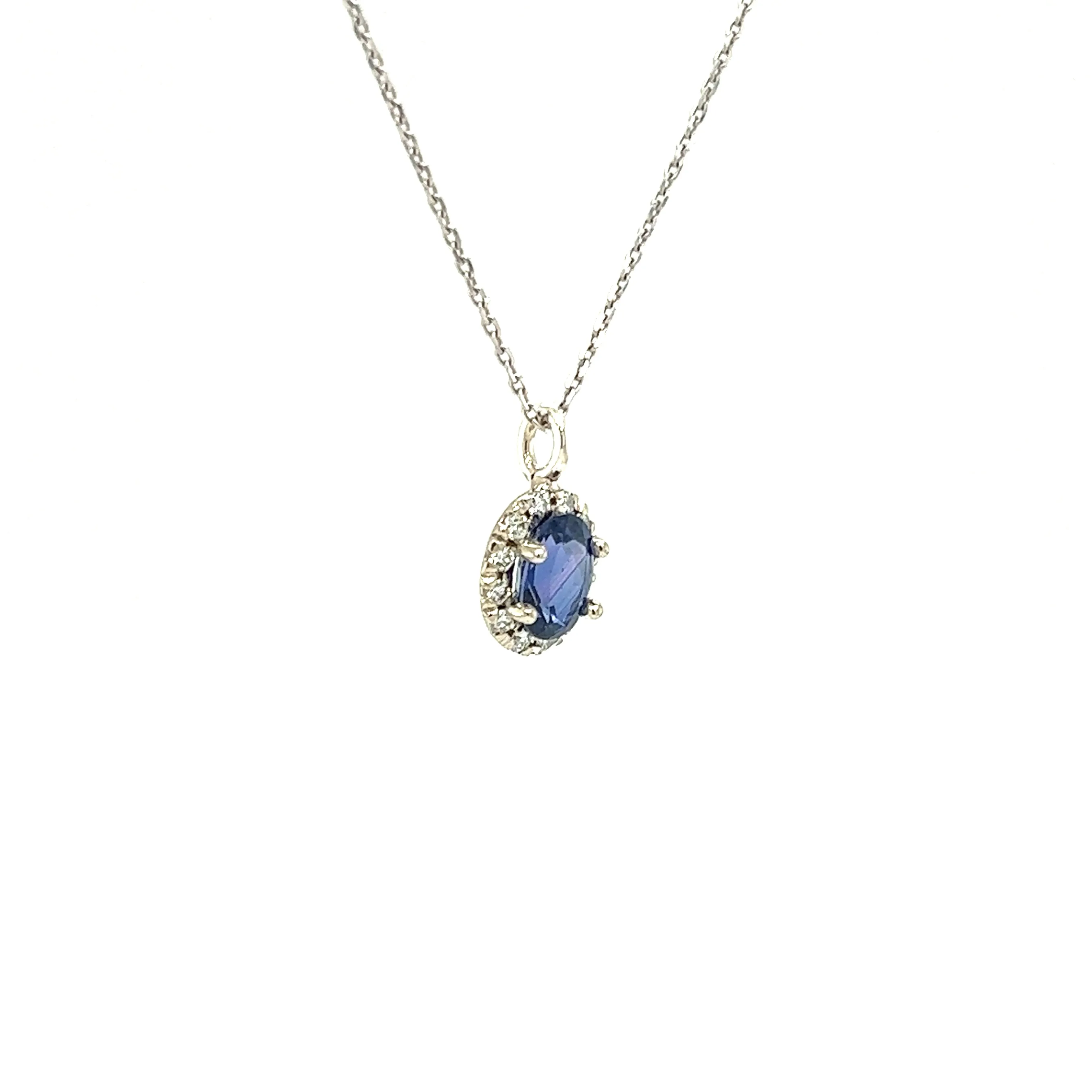 Oval Blue Sapphire Pendant with 0.24ctw of Diamonds in 14K White Gold