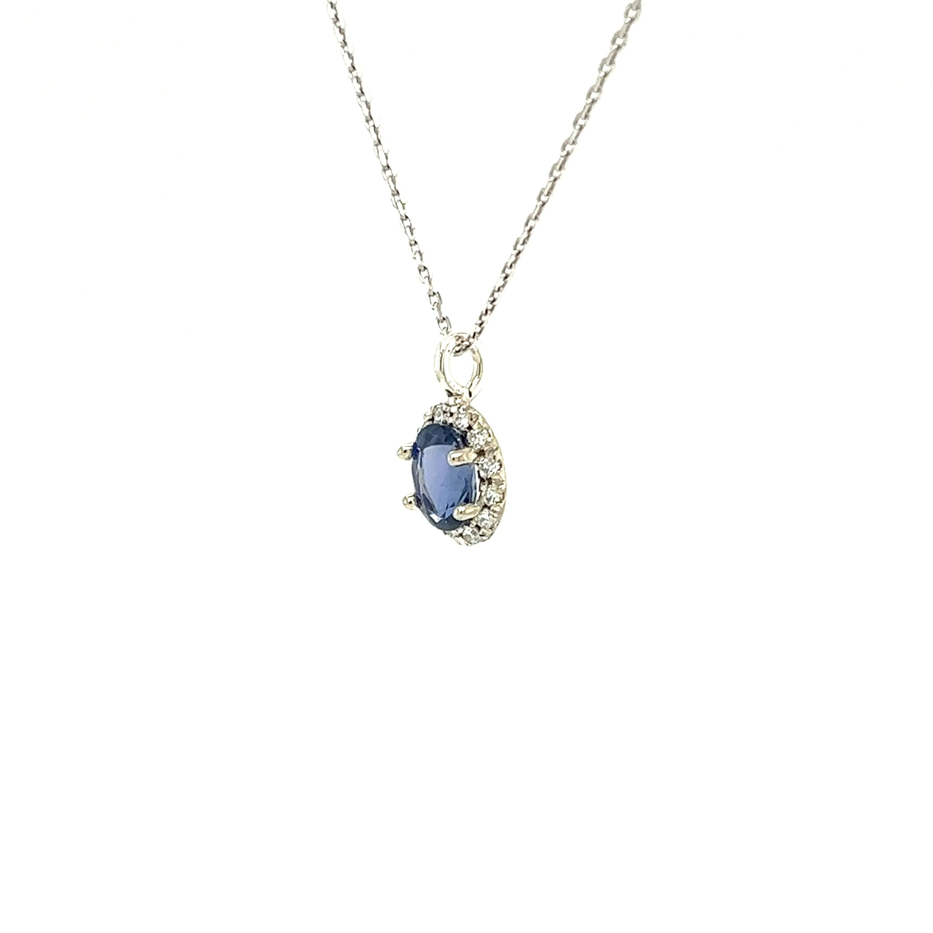 Oval Blue Sapphire Pendant with 0.24ctw of Diamonds in 14K White Gold