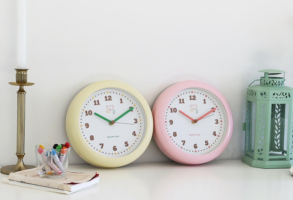 Pastel Creamy Circle Round Wall Clocks Home Decor Silent Nonticking Gifts Cute Bear