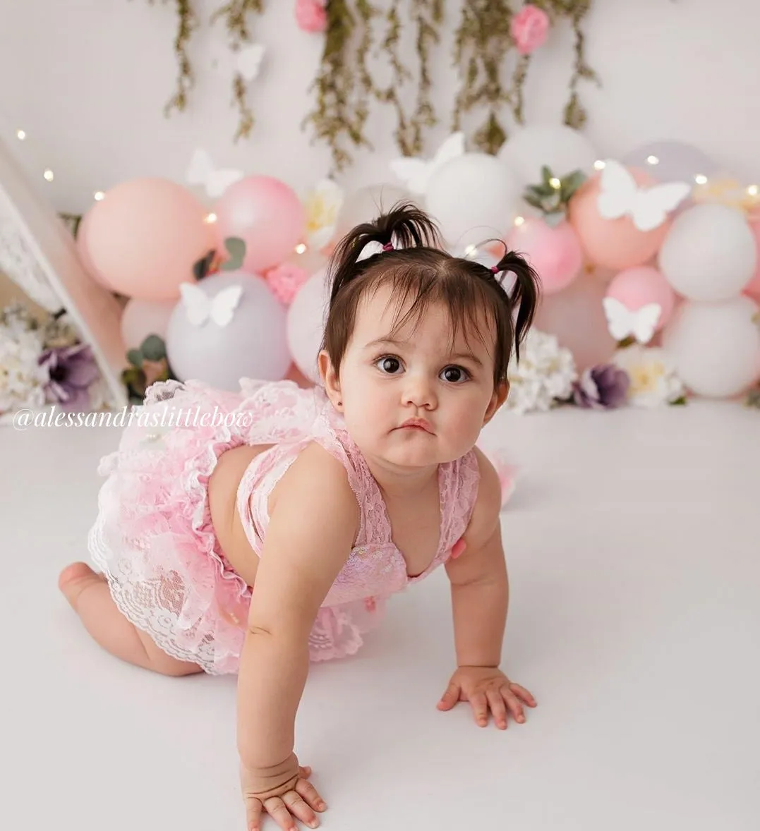 Pink and White colorful Butterfly Romper