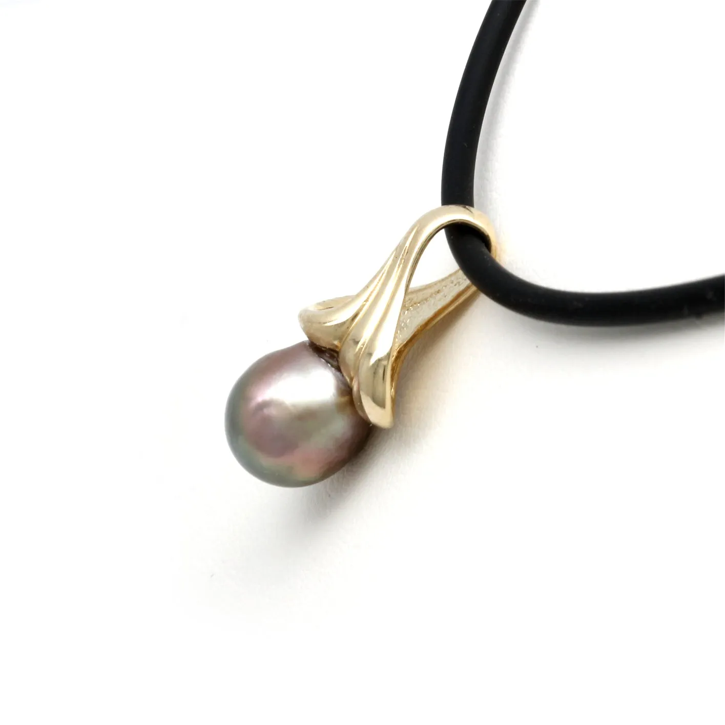 Pink/Green Pearl on Waves 14K Gold Pendant