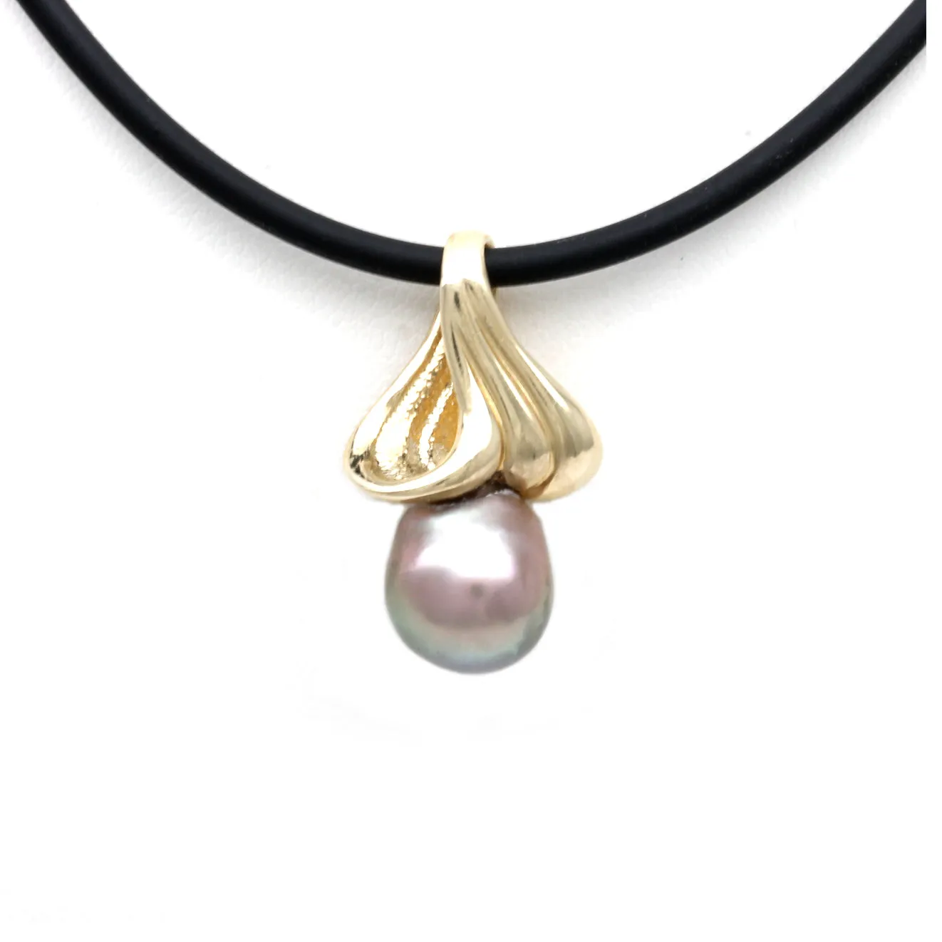 Pink/Green Pearl on Waves 14K Gold Pendant