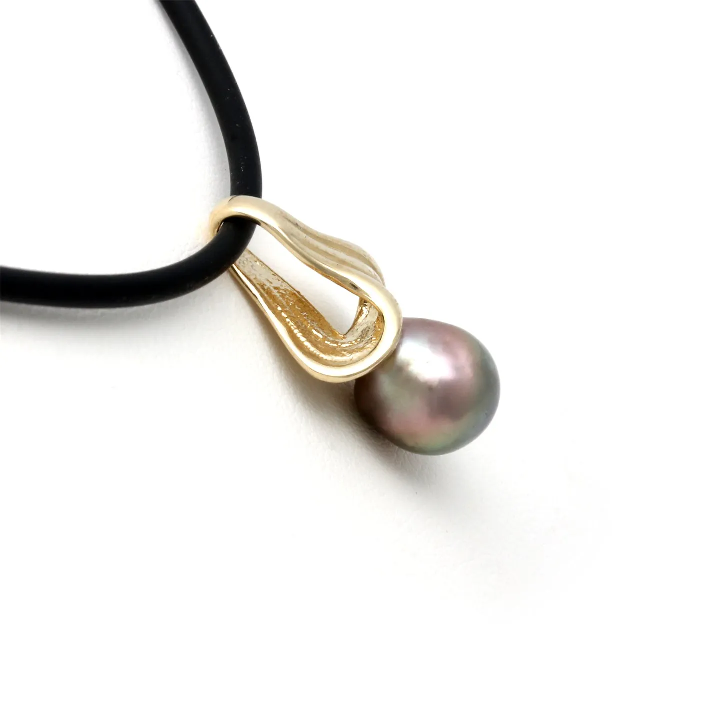 Pink/Green Pearl on Waves 14K Gold Pendant