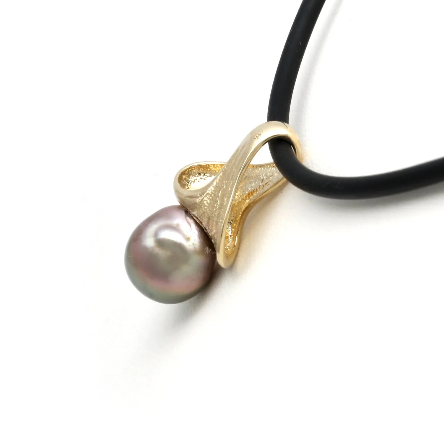 Pink/Green Pearl on Waves 14K Gold Pendant