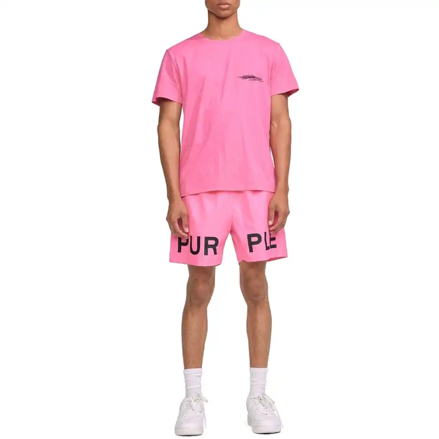 Purple Brand Circle Wordmark Neon Pink Clean Jersey SS Tee (Pink)