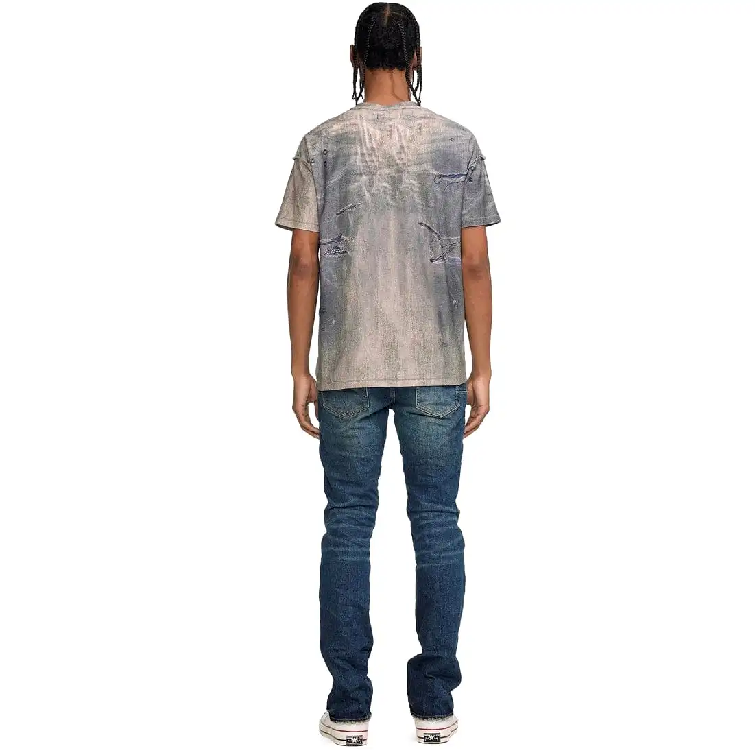 Purple Brand Dark Worn Denim Inside Out Textured Jersey Tee (Dark Indigo)