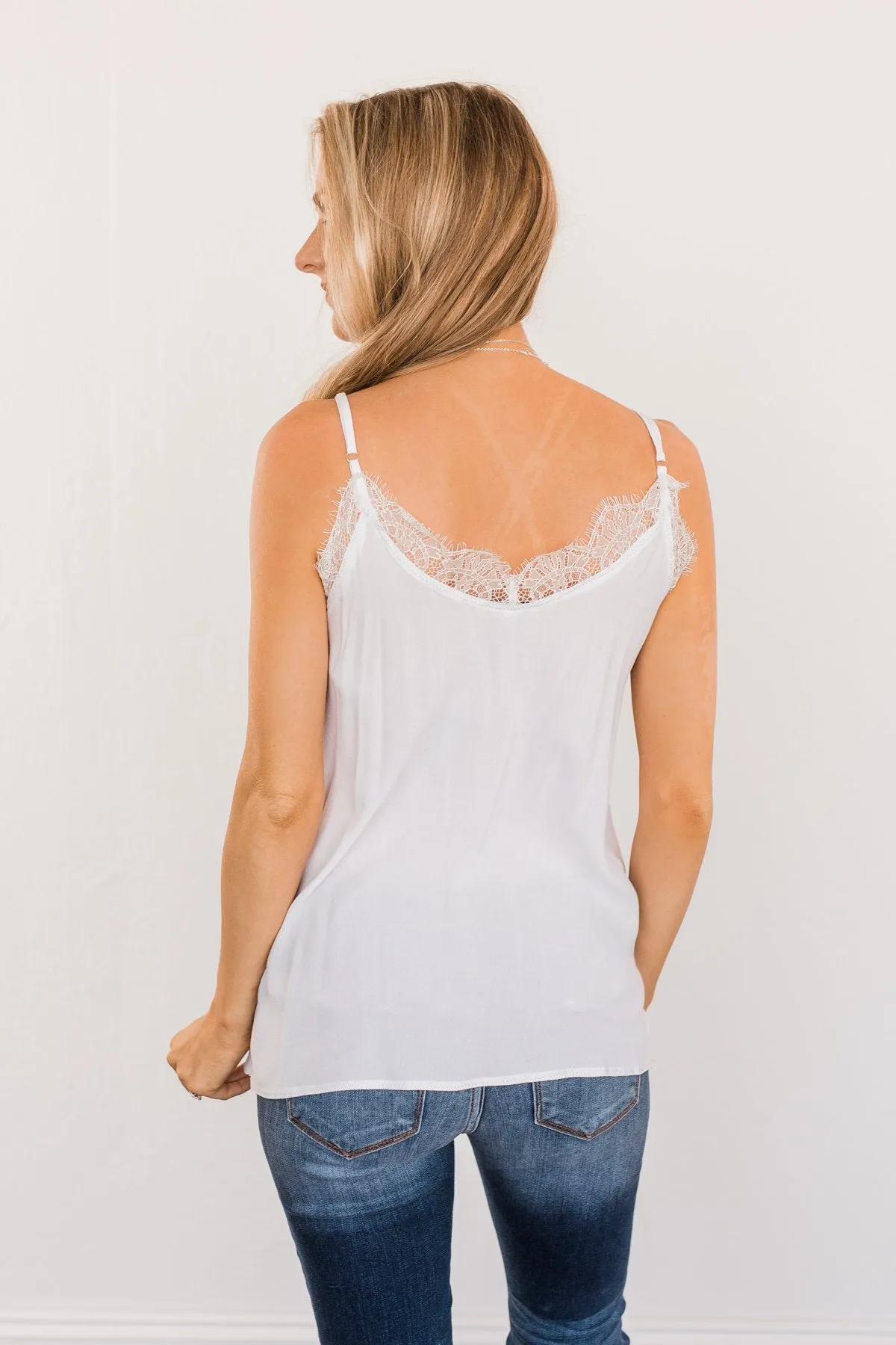 Raise Your Spirits Lace Trimmed Tank Top- Off-White