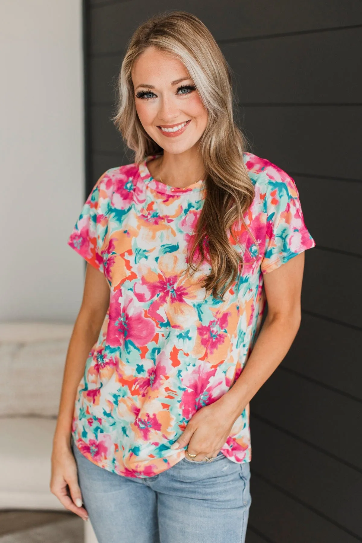 Ray Of Hope Short Sleeve Floral Top- Multi-Color