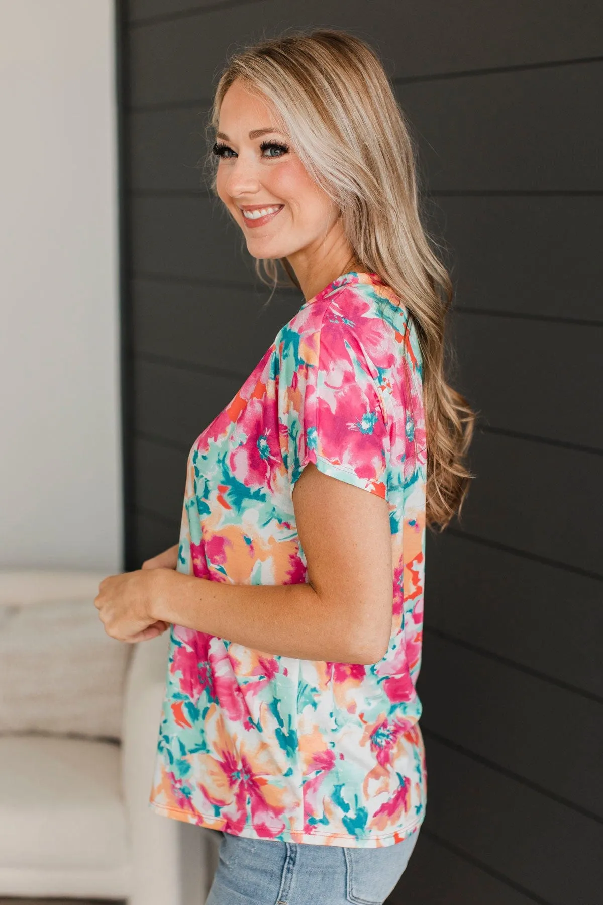 Ray Of Hope Short Sleeve Floral Top- Multi-Color