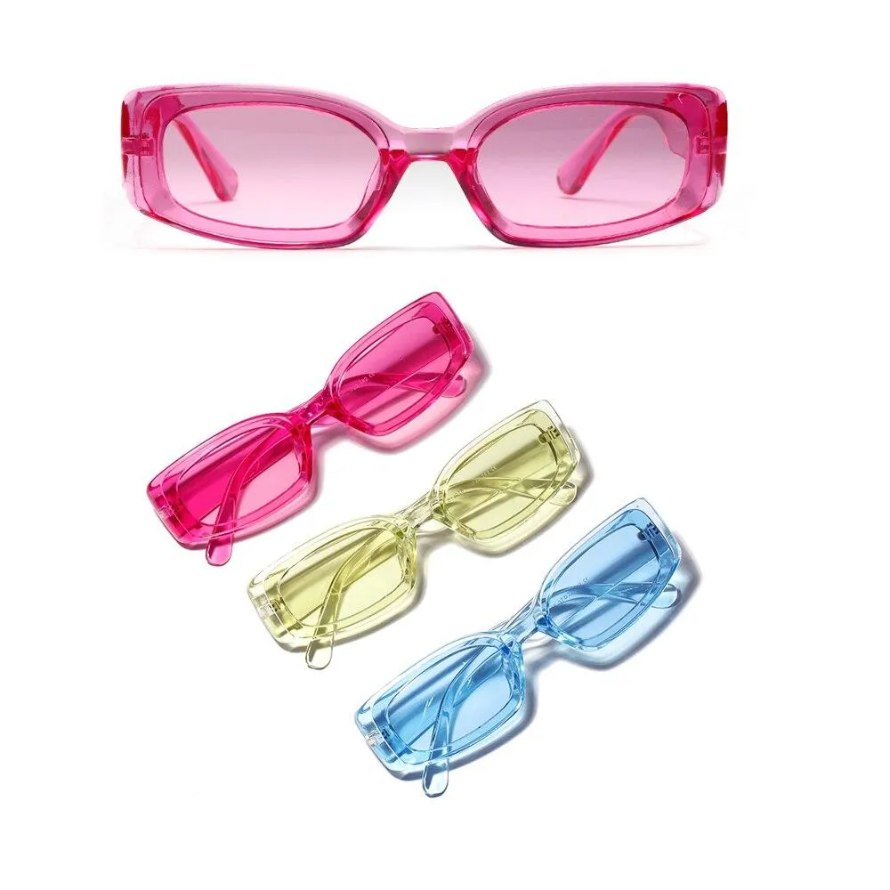 Rectangle Candy Color Women's Transparent Sunglasses in Pink Blue Green