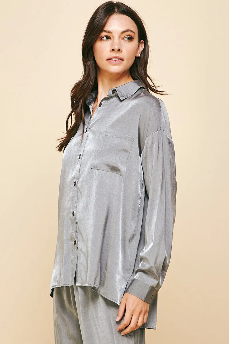 Satin Button Down Top