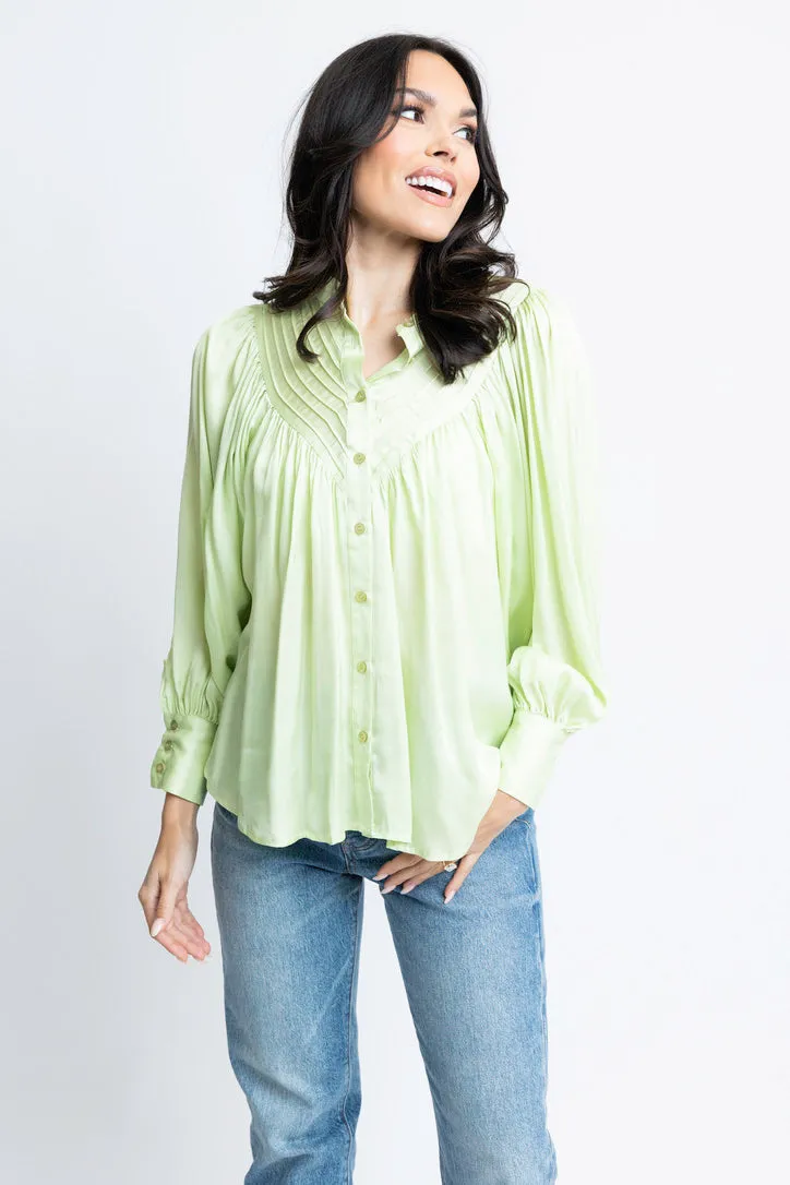 Satin Pleat Button Up Top