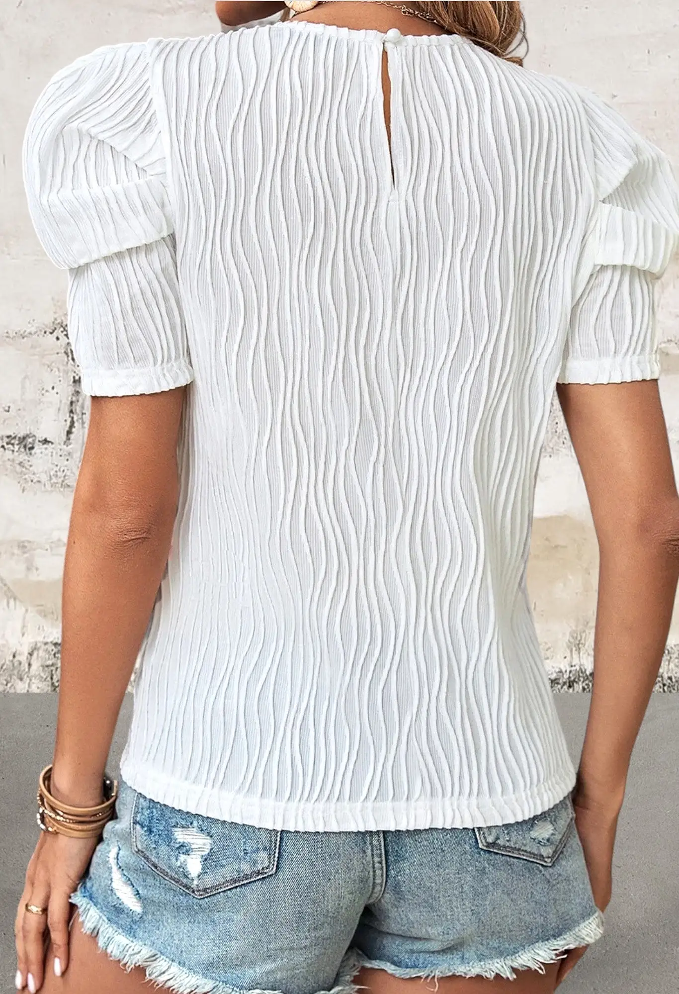 Short Puff Sleeve White Top