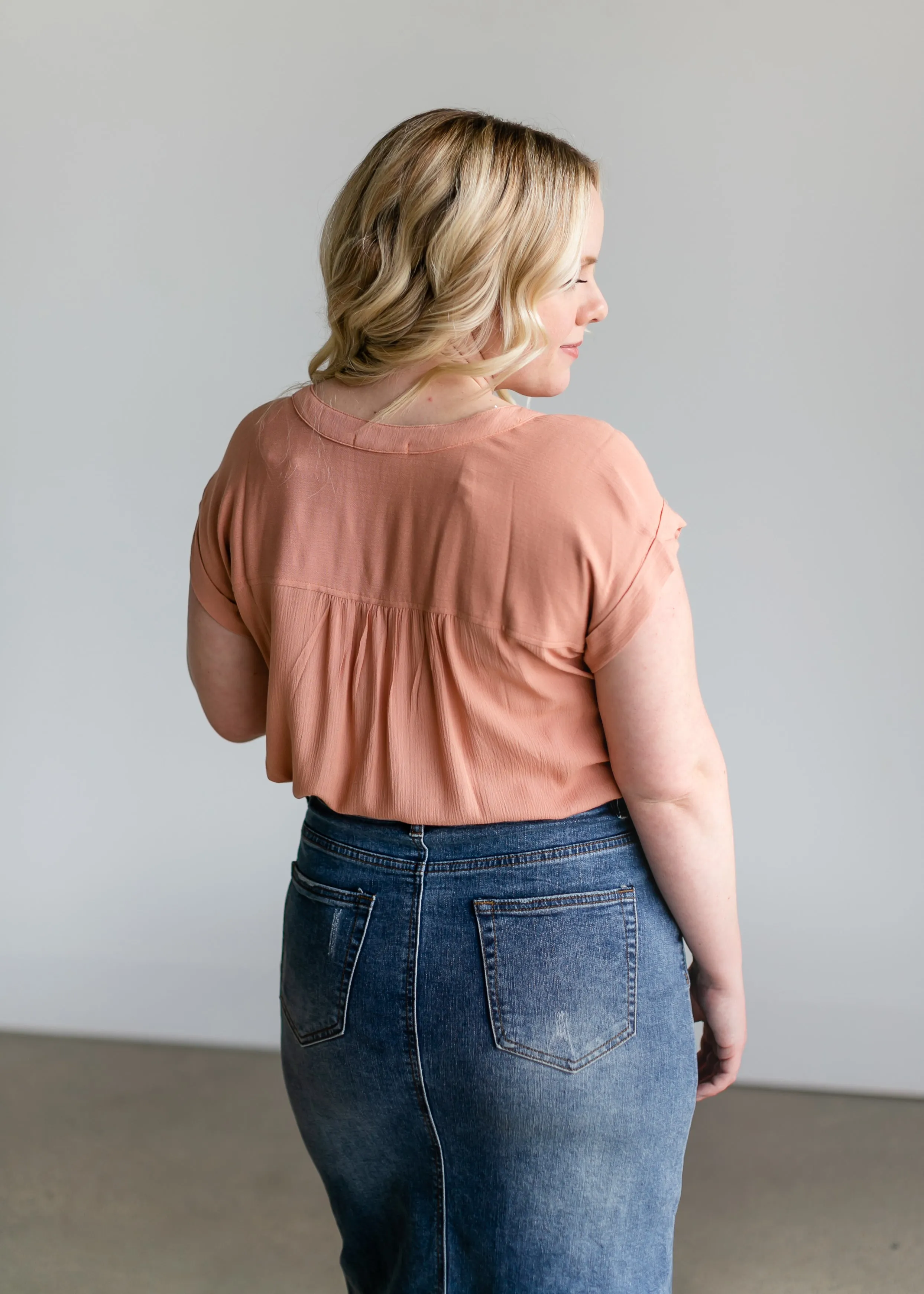 Short Sleeve Crinkle Button Down Top - FINAL SALE